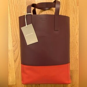 NWT Everlane “The Day Magazine” Italian Leather Tote  In Oxblood/Red